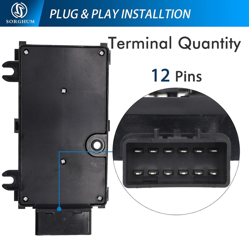 Sorghum Power Seat Switch - Front Left Driver Side Adjustment Switch Control 8 Ways Compatible with 2002-2007 Chevrolet Avalanche Silverado GMC Sierra Yukon Cadillac 12 Pins Replace# 12450166 901-202 - Image 5